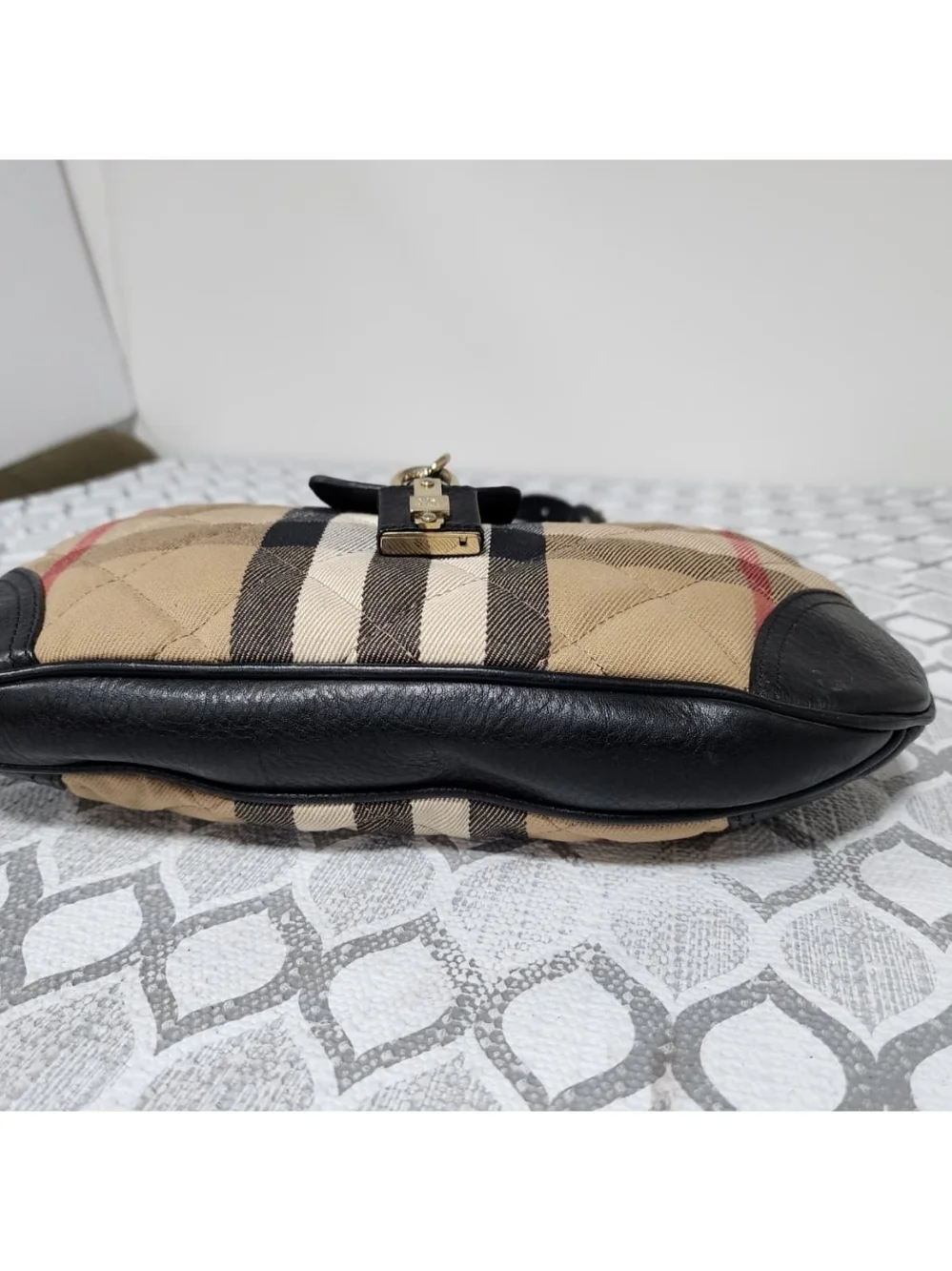 Burberry Quilted House Check Canvas and Leather Brooke Hobo Bag Beige/Black